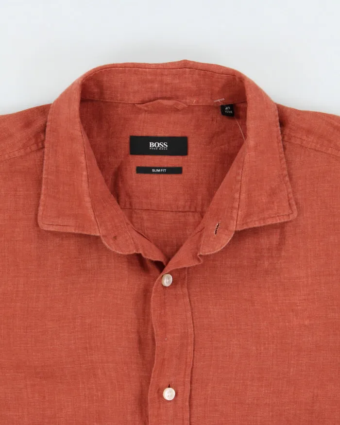 Vintage Hugo Boss Terracotta Linen Slim Fit Long Sleeve Shirt - M sold by Rokit product image thumbnail 5