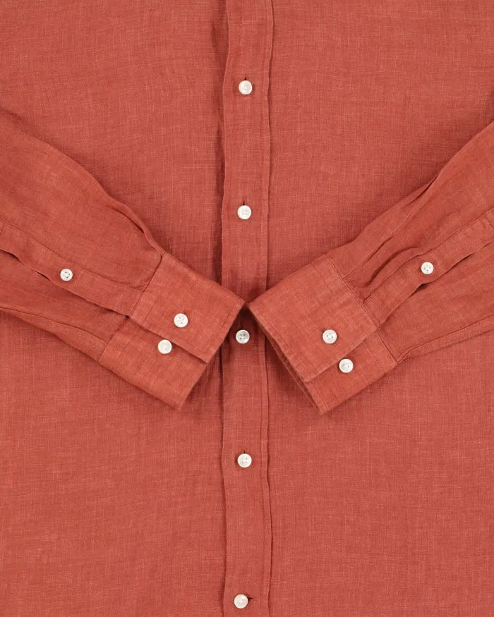Vintage Hugo Boss Terracotta Linen Slim Fit Long Sleeve Shirt - M sold by Rokit product image thumbnail 4