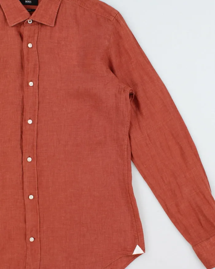 Vintage Hugo Boss Terracotta Linen Slim Fit Long Sleeve Shirt - M sold by Rokit product image thumbnail 3