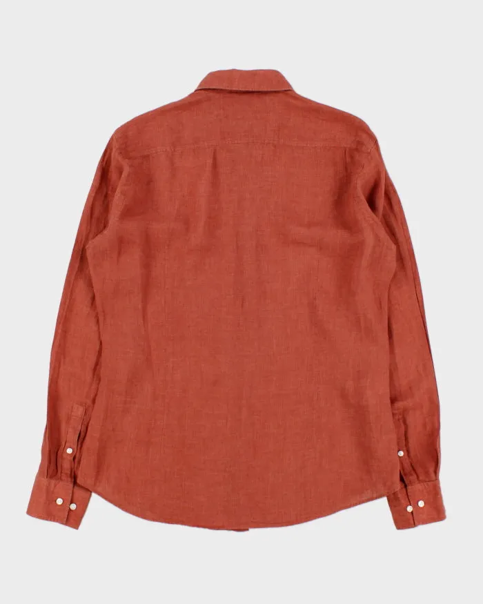 Vintage Hugo Boss Terracotta Linen Slim Fit Long Sleeve Shirt - M sold by Rokit product image thumbnail 2