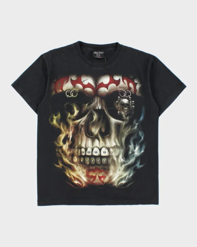 Vintage Y2K 00s Rock Chang Heavyweight Biker Skull Crewneck T-Shirt - M made by Rokit