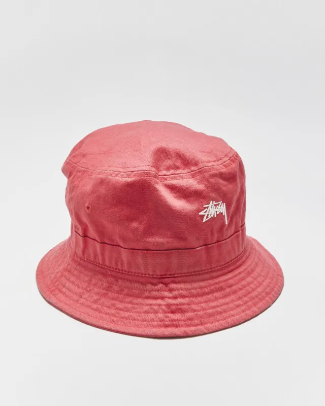 Vintage Stussy Deep Coral Embroidered Stock Logo Canvas Bucket Hat - L made by Stussy