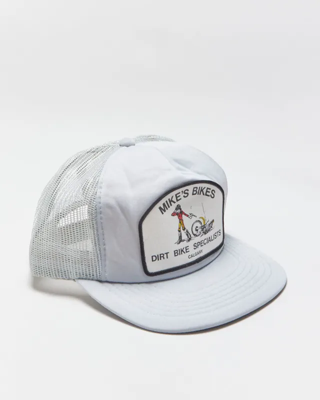 Vintage 1980s Mike's Bike's Calgary Patch Flat Brim Trucker Hat - OS made by Rokit