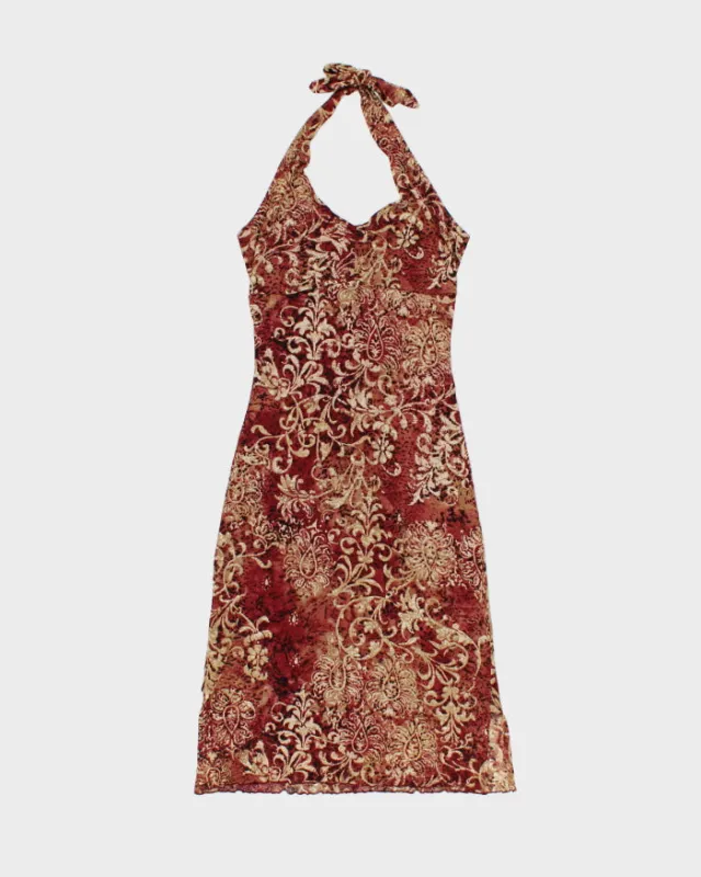 Vintage 2000s Candies Paisley Pattern Halter Neck Lined Mesh Dress - S made by Rokit