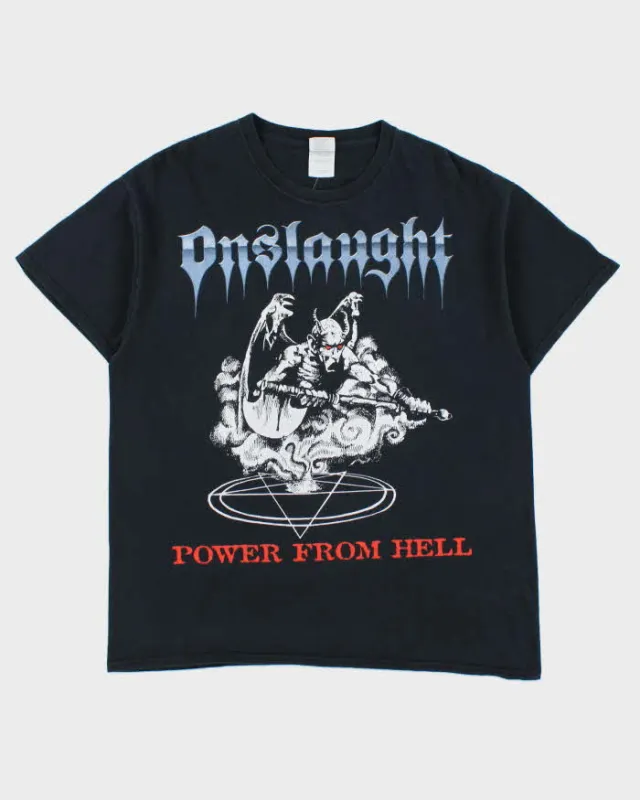 Vintage Y2K 00s Onslaught Power From Hell Angels Of Death Trash Metal Heavyweight Gildan Crewneck T-Shirt - L made by Rokit