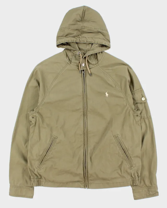 Vintage Polo Ralph Lauren Khaki Twill Canvas Hooded Harrington Jacket - L made by Ralph Lauren
