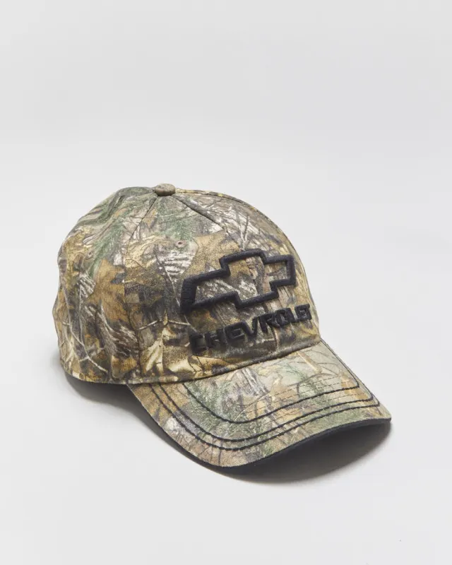 Vintage Y2K 00s GM Motors Chevrolet Realtree Camo Embroidered Signature Stretch Baseball Cap - L/XL made by Rokit
