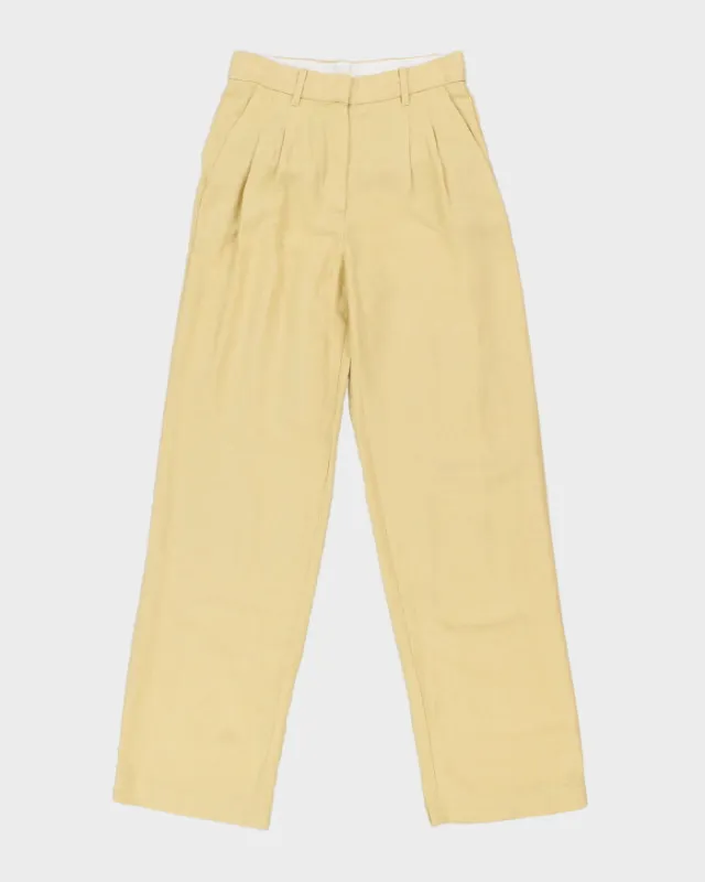 Aritzia Wilfred Women's Pale Yellow High-Rise Double Pleated Relaxed Straight Leg Linen Blend Trousers - W28 L33 made by Rokit