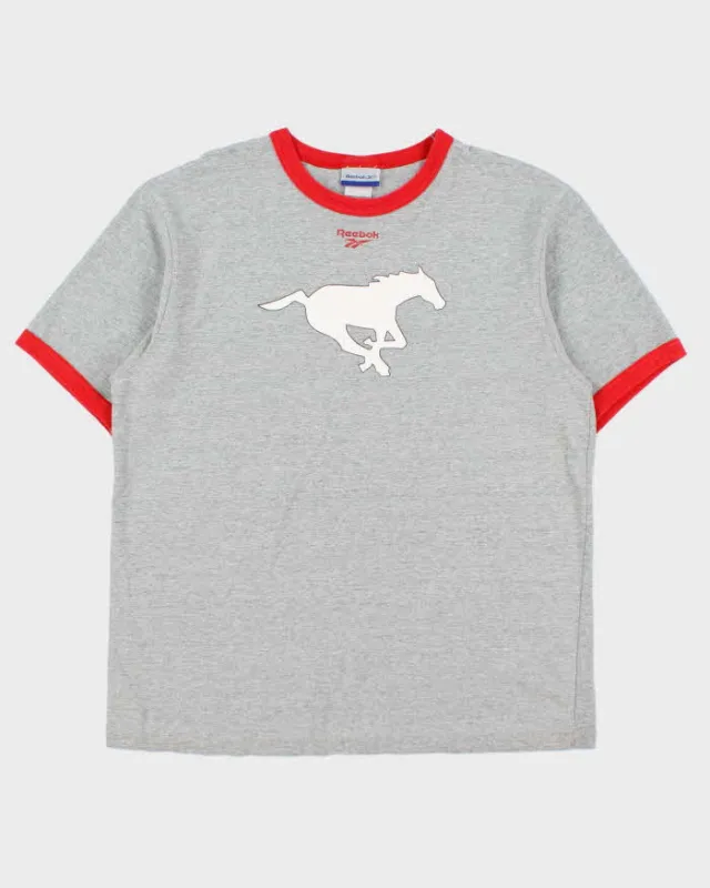 Vintage Y2K 00s Reebok Marl Grey Calgary Stampeders CFL Heavyweight Made In Canada Crewneck Ringer T-Shirt - XL made by Reebok
