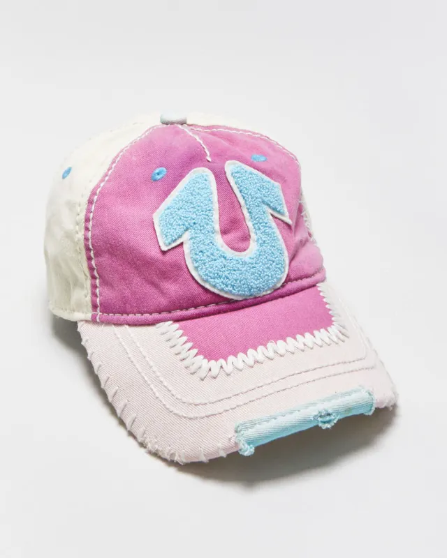 Vintage Y2K 00s True Religion Distressed Contrast Stitch Patch Canvas Baseball Cap - OS made by True Religion