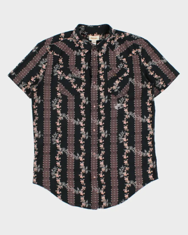 Vintage Y2K 00s Diesel Floral Striped Pearl Snap Button Short Sleeve Western Shirt - L made by Diesel