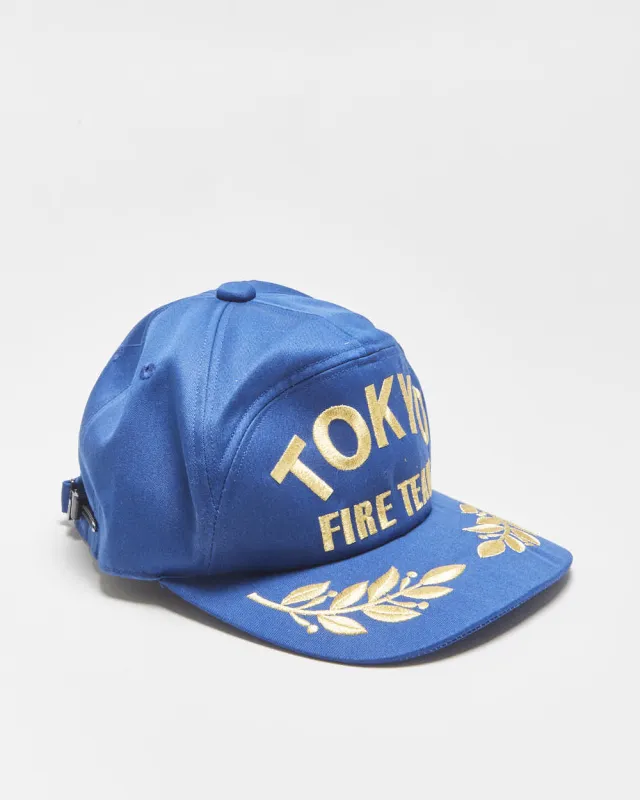 Vintage 1990s Tokyo Fire Team Embroidered Gold Leaf Canvas Zip-Back Baseball Cap - S made by Rokit