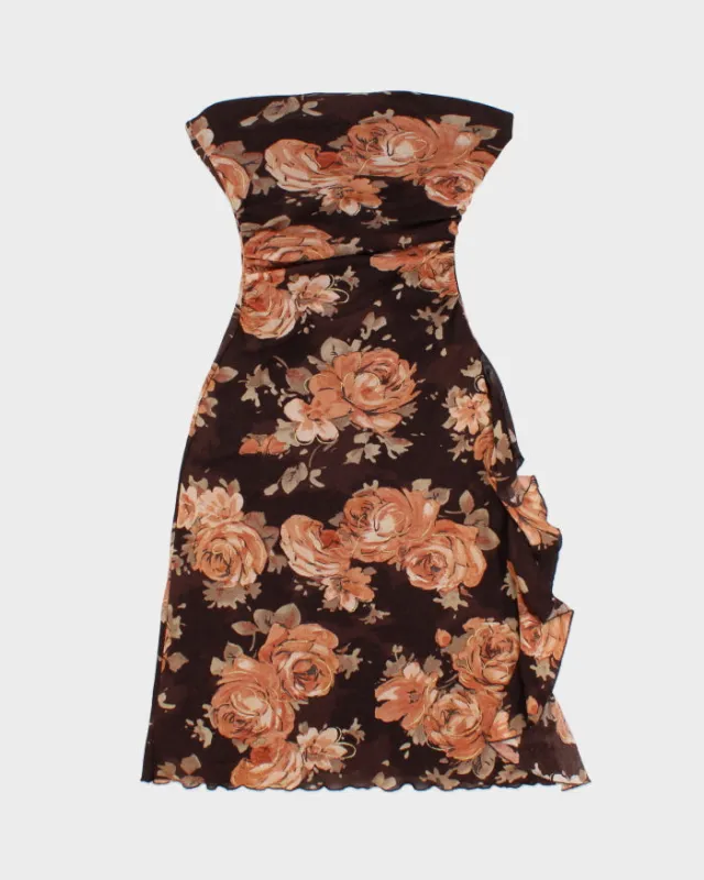 Vintage Y2k 2000s Le Chateau Mesh Lined Floral Strapless Dress - M made by Rokit