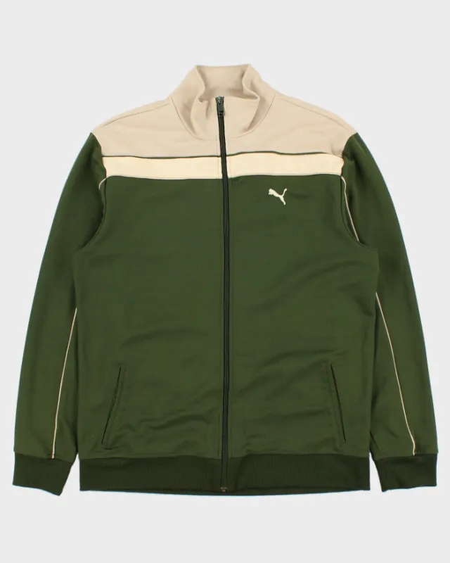 Vintage Y2K 00s Puma Forest Green Striped Embroidered Funnel-Neck Track Jacket - L made by Puma