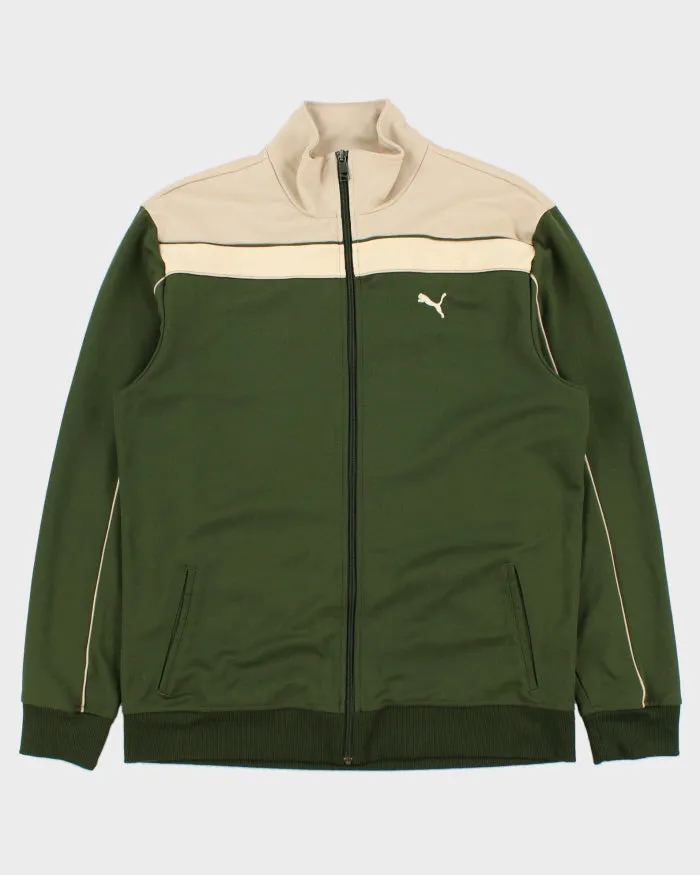 Vintage Y2K 00s Puma Forest Green Striped Embroidered Funnel-Neck Track Jacket - L sold by Rokit