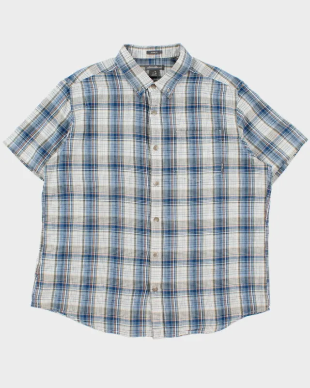 Vintage Eddie Bauer Plaid Linen-Look Cotton Classic Fit Short Sleeve Shirt - XL made by Eddie Bauer