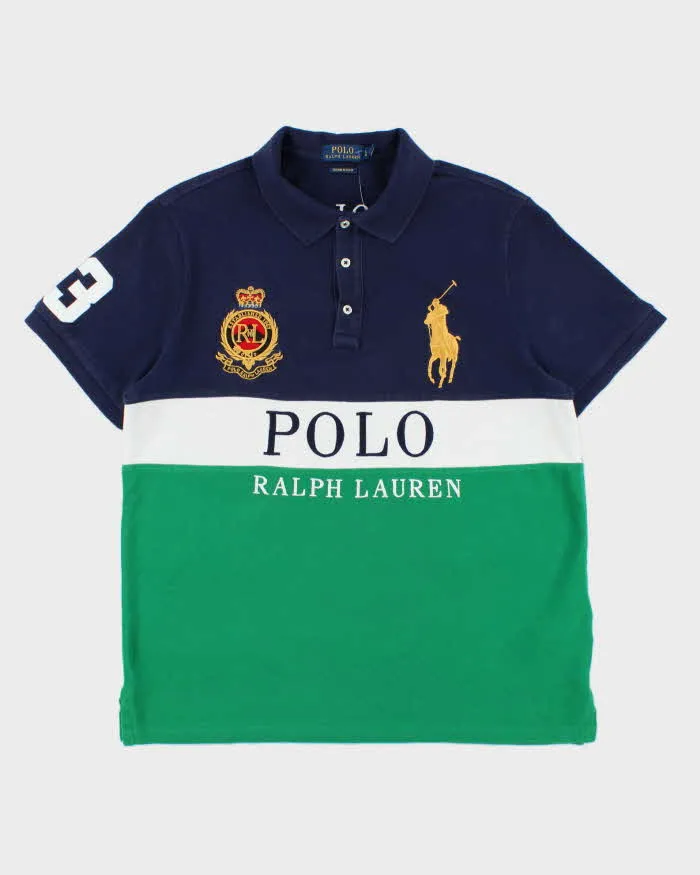 Vintage Polo Ralph Lauren Big Pony #3 Embroidered Custom Slim Fit Striped Short Sleeve Polo Shirt - L sold by Rokit