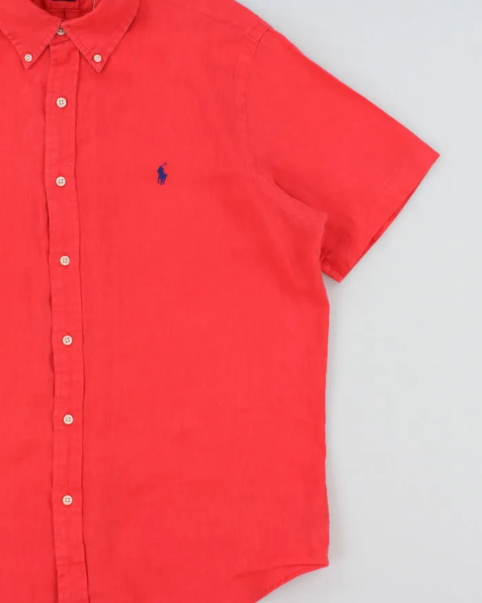 Vintage Ralph Lauren Coral Linen Classic Fit Short Sleeve Shirt - L sold by Rokit product image thumbnail 3
