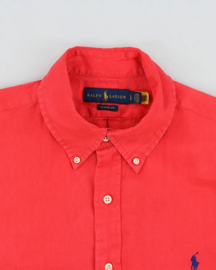 Vintage Ralph Lauren Coral Linen Classic Fit Short Sleeve Shirt - L sold by Rokit product image thumbnail 5
