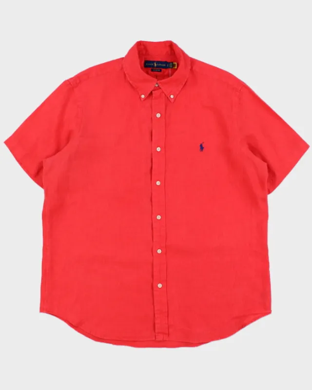 Vintage Ralph Lauren Coral Linen Classic Fit Short Sleeve Shirt - L made by Ralph Lauren