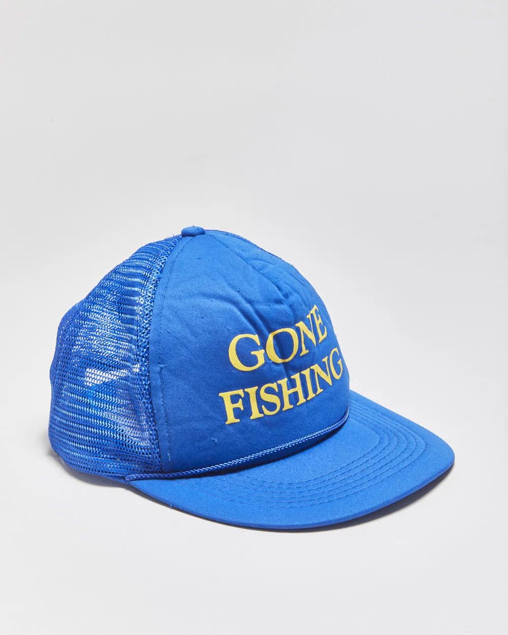 Vintage 1980s Gone Fishing Rope Peak Flat Brim Trucker Hat - OS sold by Rokit