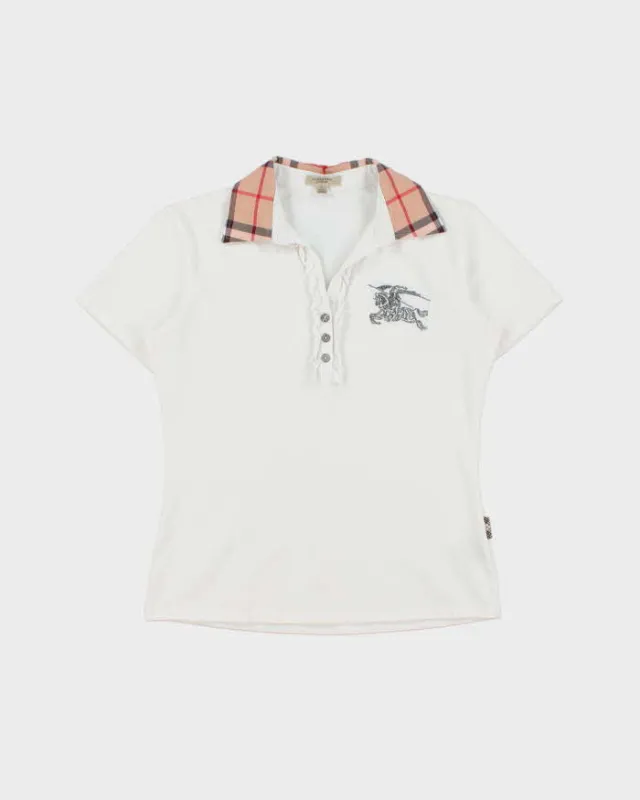 Vintage Y2K 00s Burberry Women's Nova Check Ruffle Placket Short Sleeve Polo Shirt - L made by Burberry