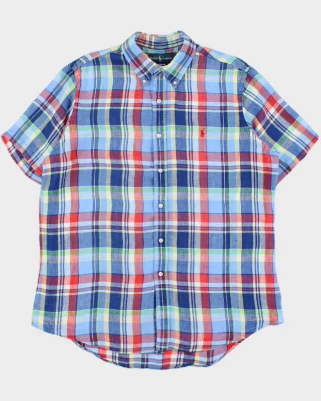 Vintage Y2K 00s Ralph Lauren Plaid Linen Custom Fit Short Sleeve Shirt - XL made by Ralph Lauren