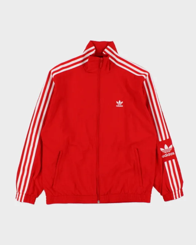 Vintage Adidas Originals Red Women's Woven Shell 3-Stripe Trefoil Sleeve Windbreaker Jacket - S made by Adidas