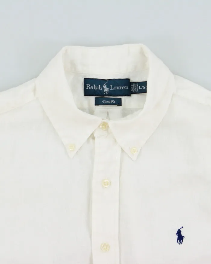 Vintage Ralph Lauren White Ocean Wash Linen Classic Fit Short Sleeve Shirt - L sold by Rokit product image thumbnail 5
