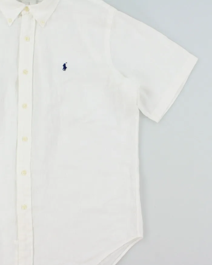 Vintage Ralph Lauren White Ocean Wash Linen Classic Fit Short Sleeve Shirt - L sold by Rokit product image thumbnail 3
