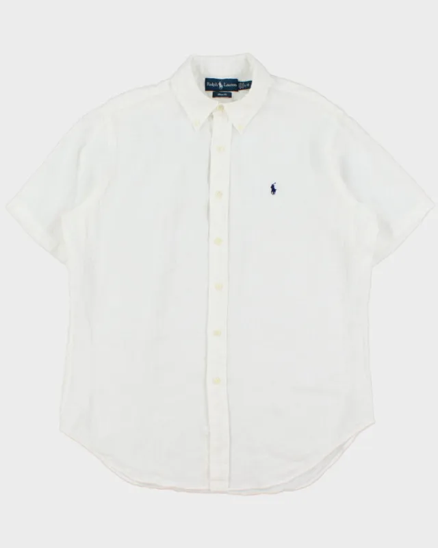 Vintage Ralph Lauren White Ocean Wash Linen Classic Fit Short Sleeve Shirt - L made by Ralph Lauren