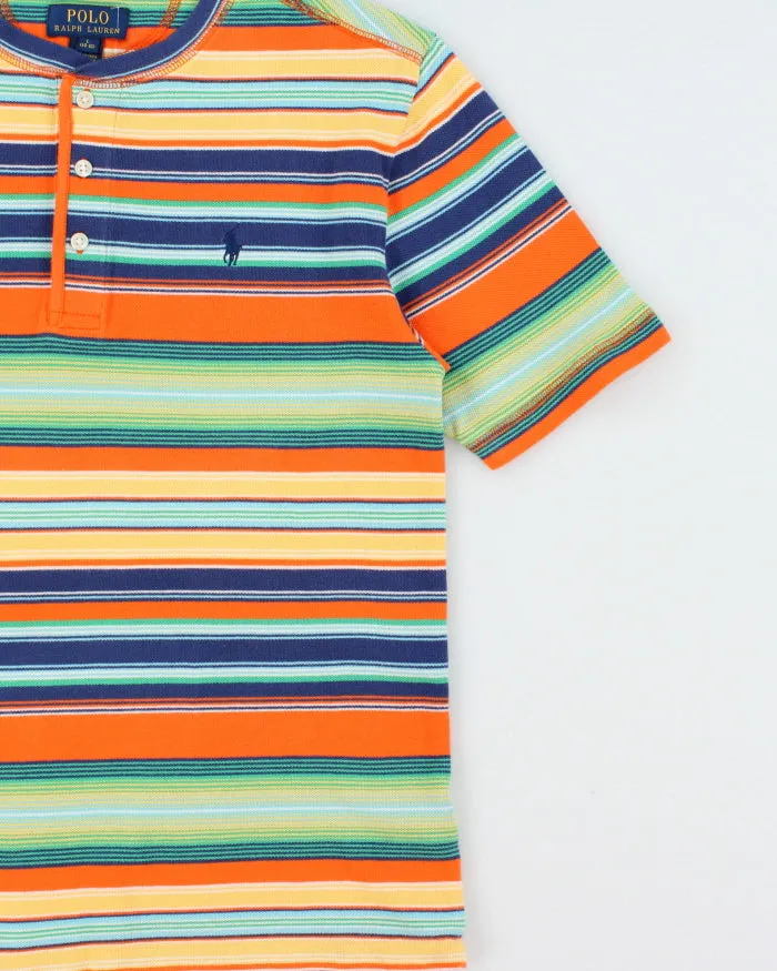 Vintage Polo Ralph Lauren Women's Heavyweight Striped Woven Crewneck Henley T-Shirt - L sold by Rokit product image thumbnail 3