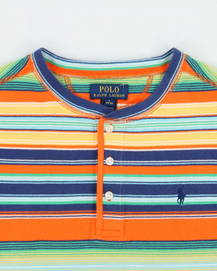 Vintage Polo Ralph Lauren Women's Heavyweight Striped Woven Crewneck Henley T-Shirt - L sold by Rokit product image thumbnail 5