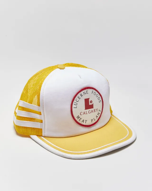 Vintage 1980s Lucerne Foods Calgary Striped Patch Flat Brim Trucker Hat - OS made by Rokit