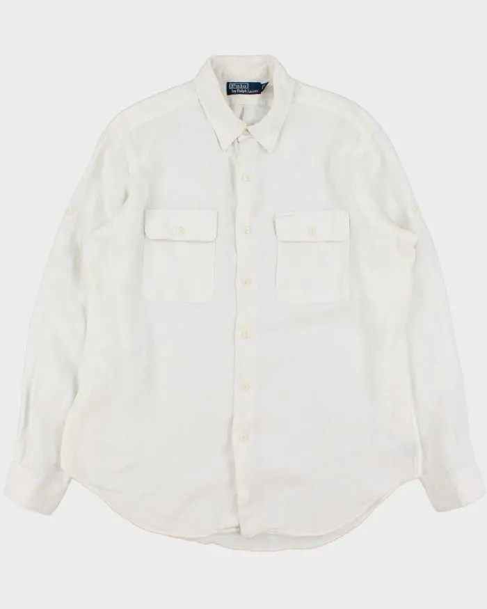 Vintage Y2K 00s Polo Ralph Lauren Ocean Wash Linen Patch Pocket Relaxed Fit Long Sleeve Shirt - L sold by Rokit
