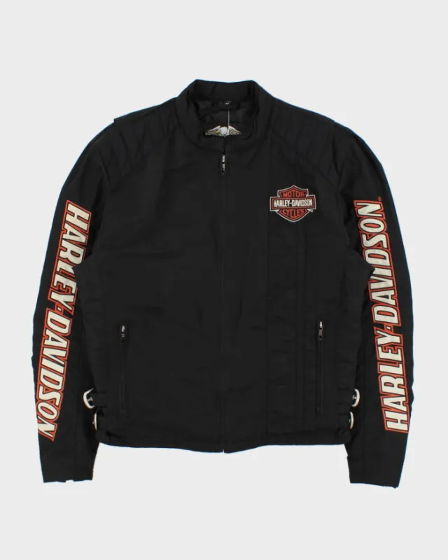 Vintage '05 Y2K Harley Davidson Quilted Lined Shell Canvas Embroidered Cafe Racer Moto Jacket - M made by Harley-Davidson