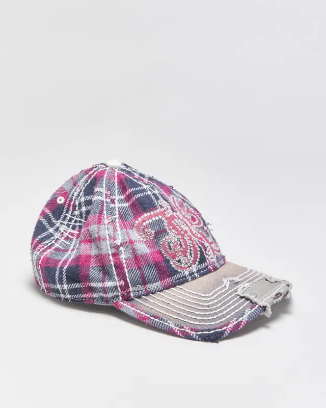 Vintage Y2K 00s True Religion Plaid Distressed Contrast Stitch Diamante Wool Blend Leather Strap Baseball Cap - OS made by True Religion