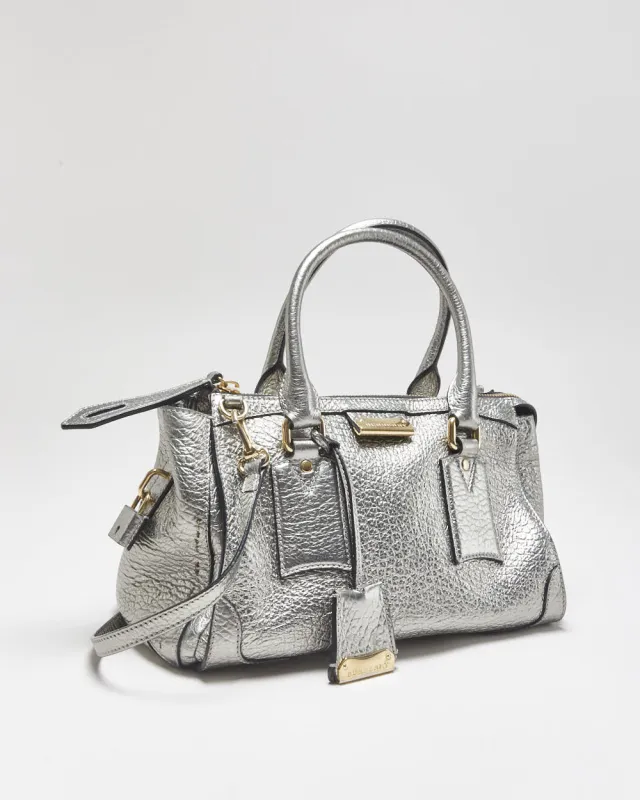 Vintage Burberry Gladstone Metallic Leather Sactchel Handbag made by Burberry