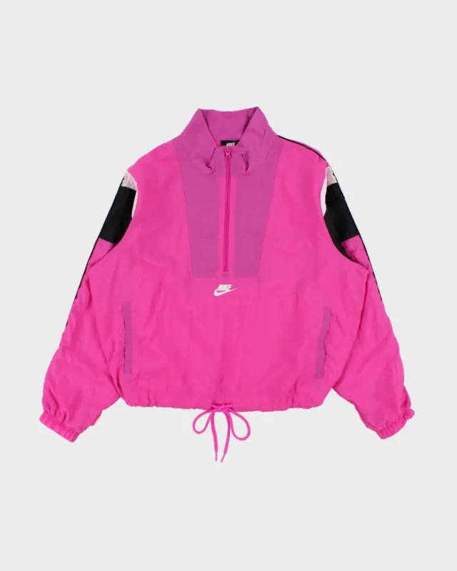 Nike Hot Pink Embroidered '80s Quarter-Zip Shell Windbreaker Jacket - S made by Nike