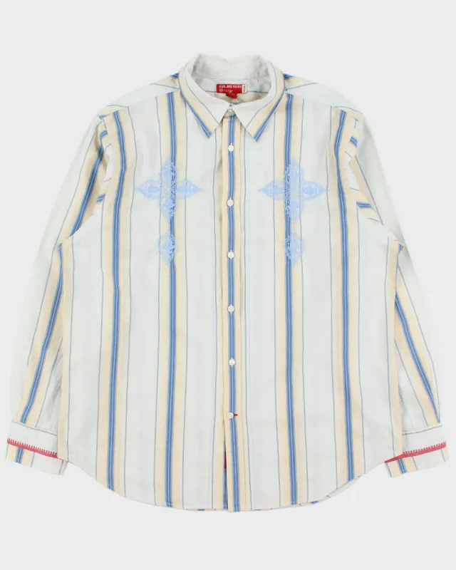 Vintage Y2K 2000s Guess Embroidered Striped Long Sleeve Shirt - XL made by Guess