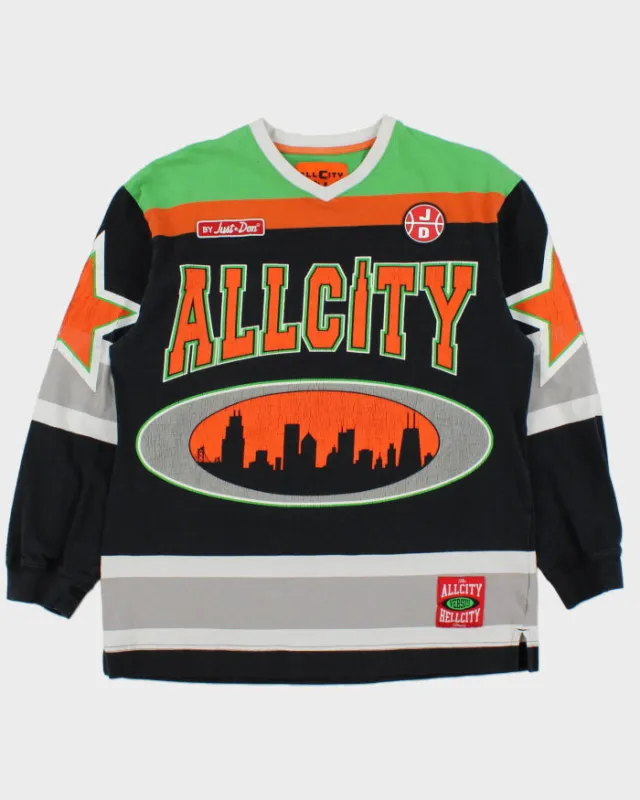 Just Don All City Versus Hell City Classic Heavyweight Striped V-Neck Long Sleeve Hockey T-Shirt - M made by Rokit