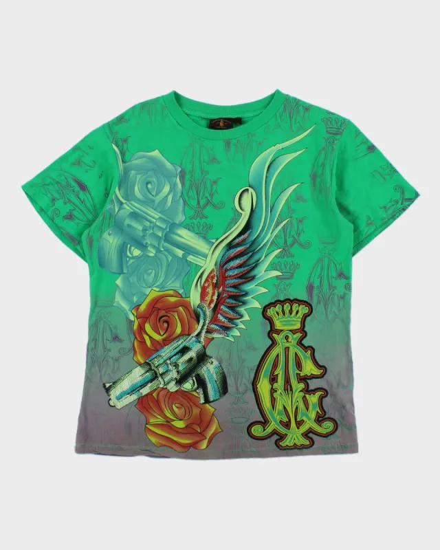 Vintage Y2K 2000s Christian Audigier Rhinestone All Over Print Crew Neck T-shirt - L made by Rokit
