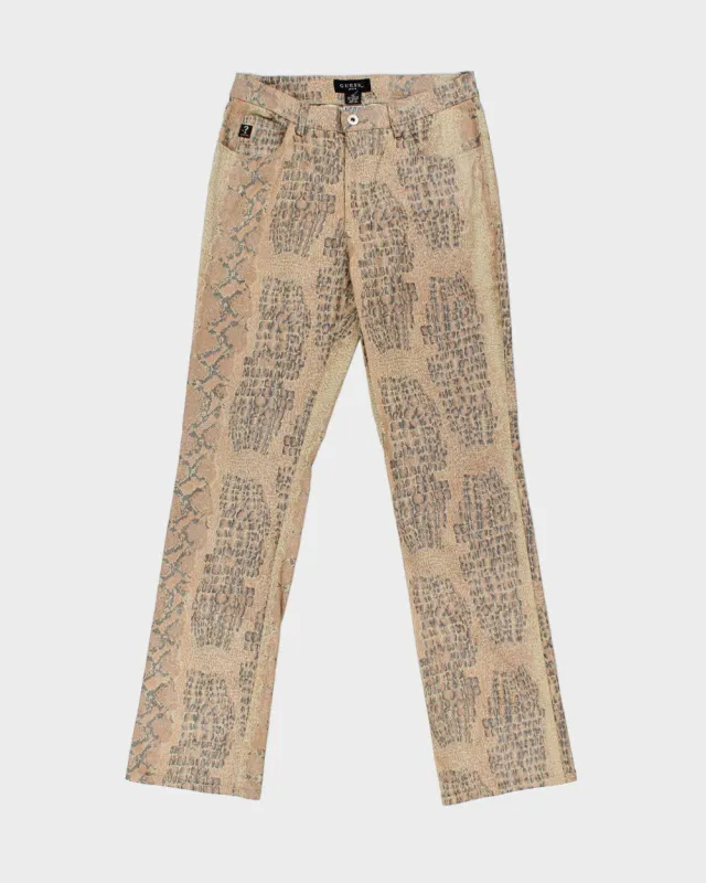 Vintage 1990s Guess U.S.A Women's Mid-Rise Croc Print Slim Bootcut Canvas Denim Jeans - W30 L31 made by Guess