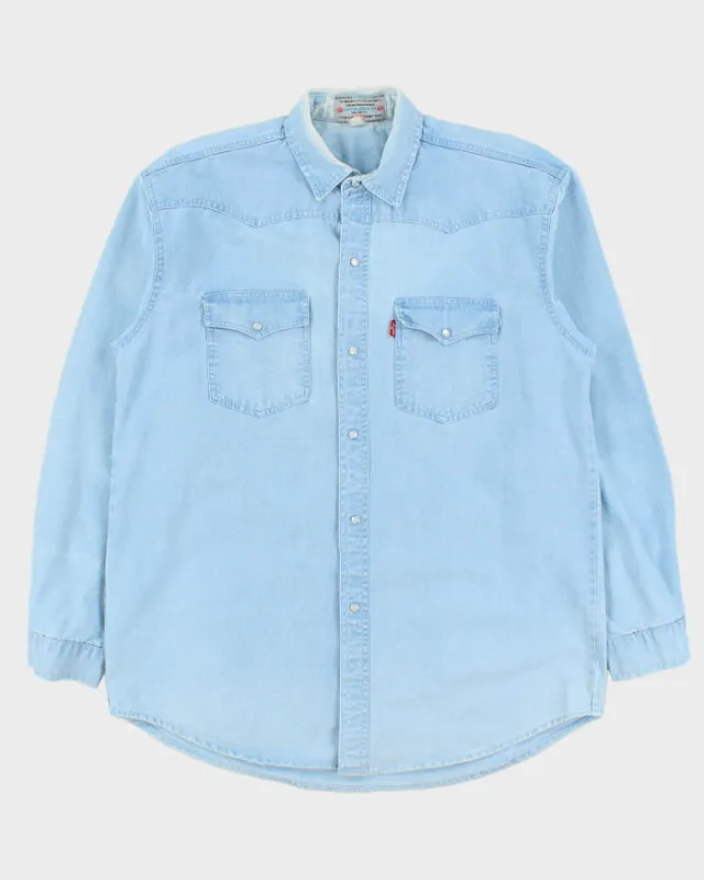 Vintage 1980s Levi's Jeans Cult Made In USA Light Wash Denim Pearl Snap Button Long Sleeve Western Shirt - L made by Levi's