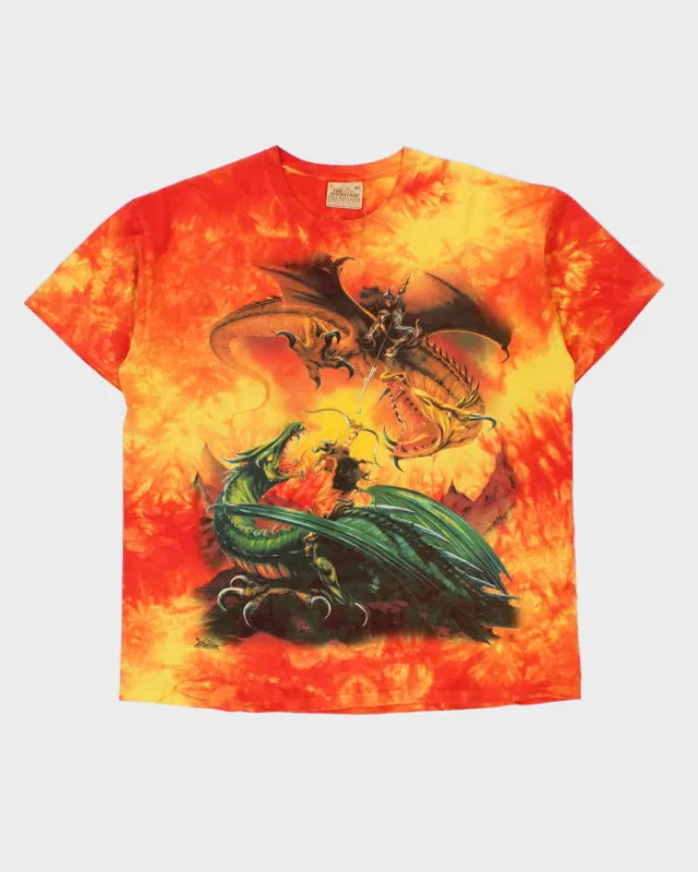 Vintage 2001 Y2K The Mountain Heavyweight Fantasy Dragon Meikle John Crewneck Tie-Dye Crewneck T-Shirt - XL made by The Mountain