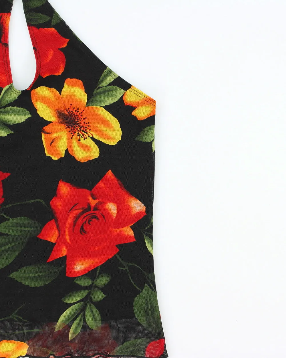 Vintage 1990s Seduction Floral Lined Mesh Key Hole halter Neck Top - S sold by Rokit product image thumbnail 3