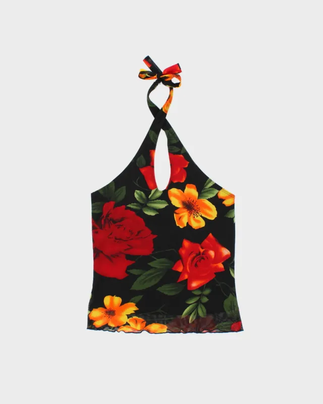 Vintage 1990s Seduction Floral Lined Mesh Key Hole halter Neck Top - S made by Rokit