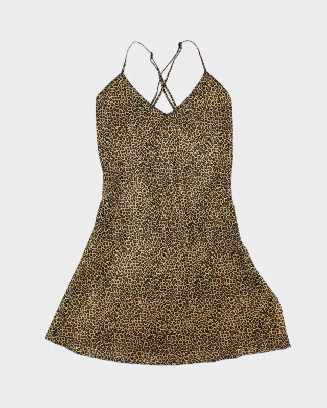 Vintage 1990s La Vie En Rose Leopard Print Satin Backless Slip Dress - M made by Rokit