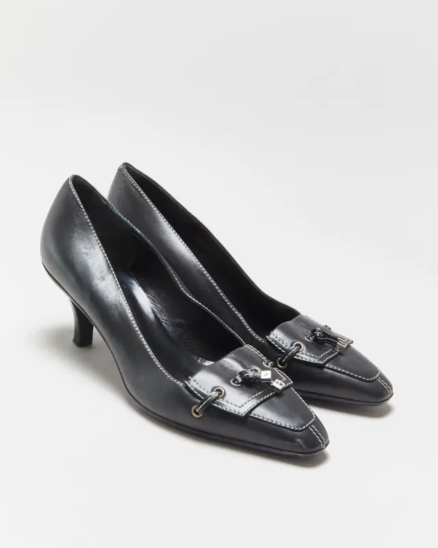 DS Bally Contrast Stitch Leather Kitten Heels - UK4.5 made by Bally