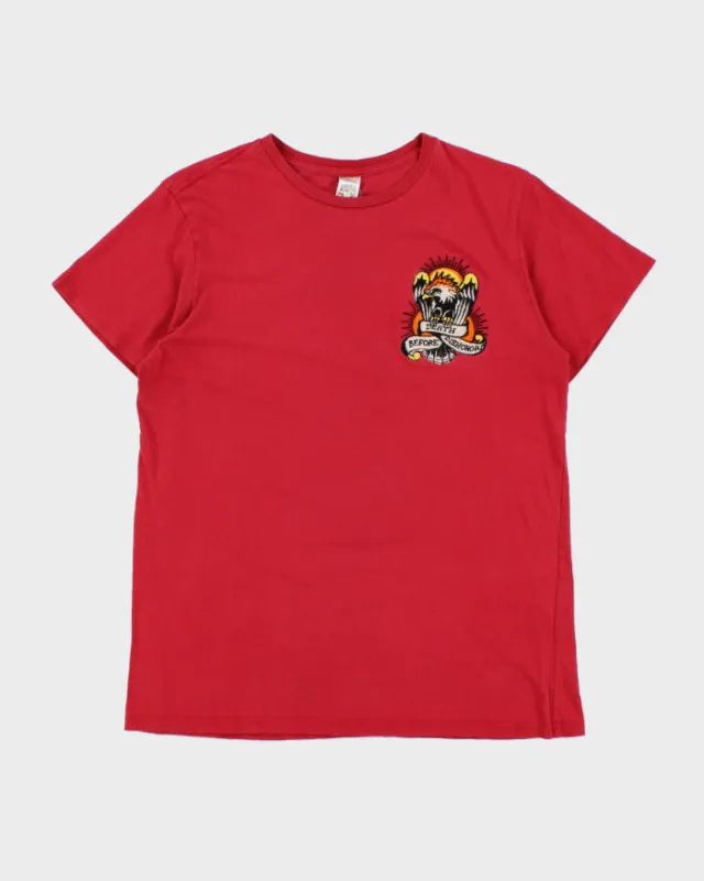 Vintage Y2K 00s Ed Hardy Christian Audigier Embroidered Death Before Dishonor Made In USA Crewneck T-Shirt - L made by Ed Hardy